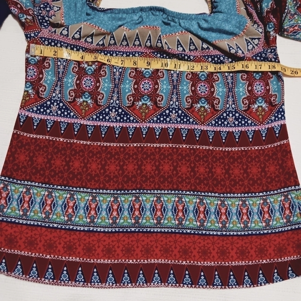Soulmates Womens Size S Colorful, Cold Shoulder Blouse Long Sleeve - Picture 5 of 9